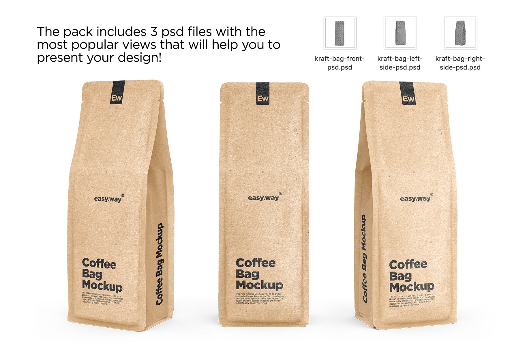 Kraft Paper Coffee Bag Mockups Set preview image.