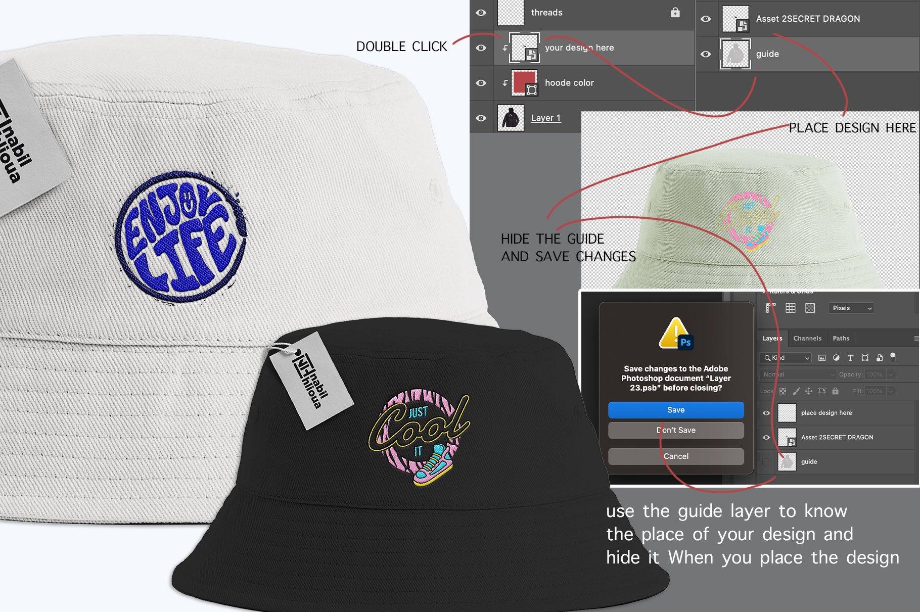embroidery bucket hat PSD Mockup preview image.