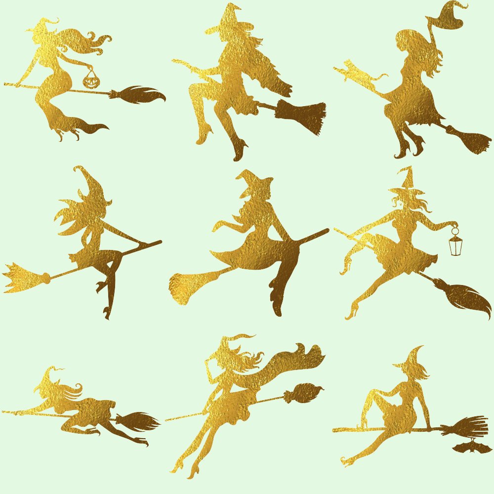 Gold Foil Hot Witches Clipart preview image.