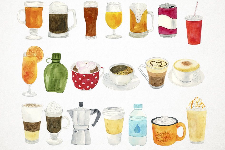 Watercolor Drinks & Beverage Clipart preview image.