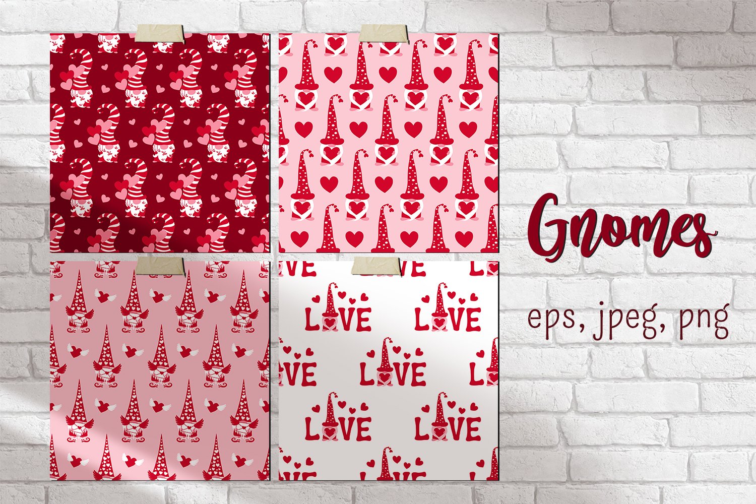 Valentine's Day seamless patterns preview image.