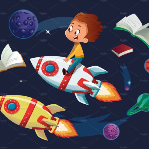 Boy on a Rocket Clipart (PNG, JPEG) cover image.