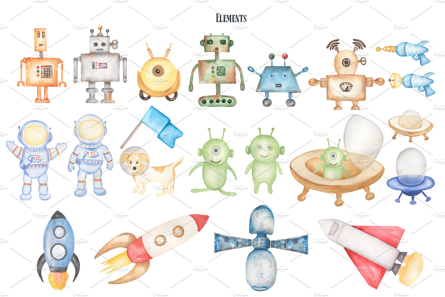 Watercolor Cute Space Collection preview image.