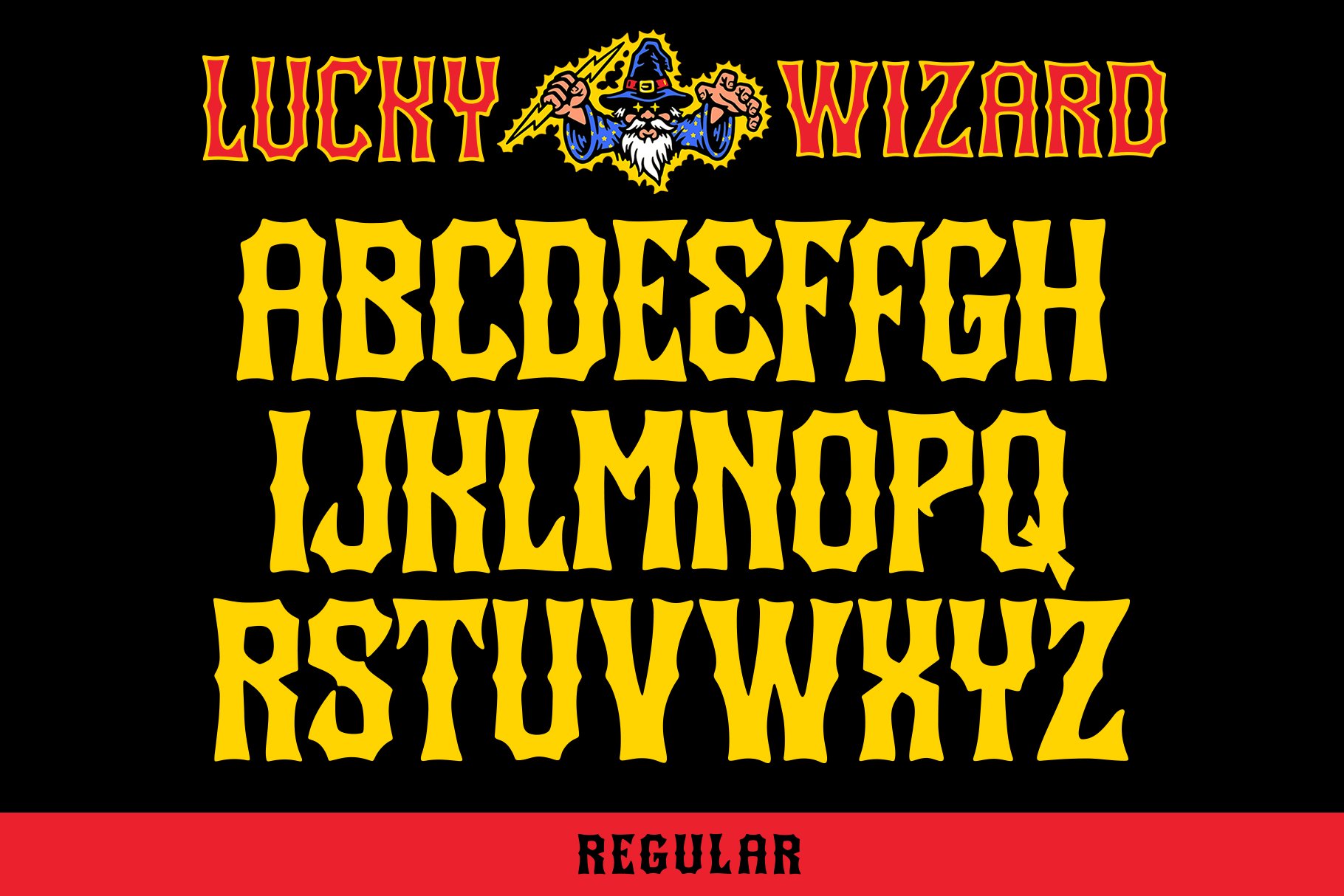 Lucky Wizard typeface preview image.
