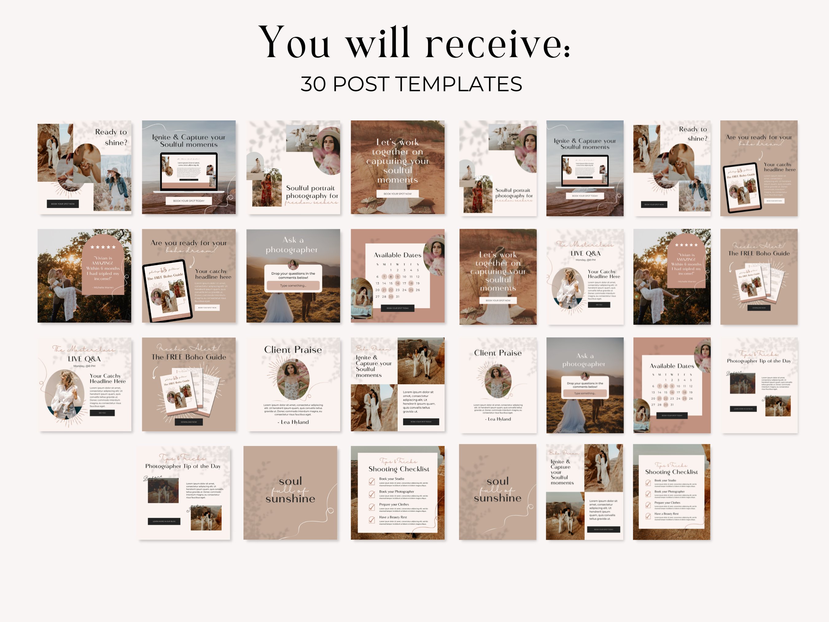 Instagram Post Template Boho Canva preview image.