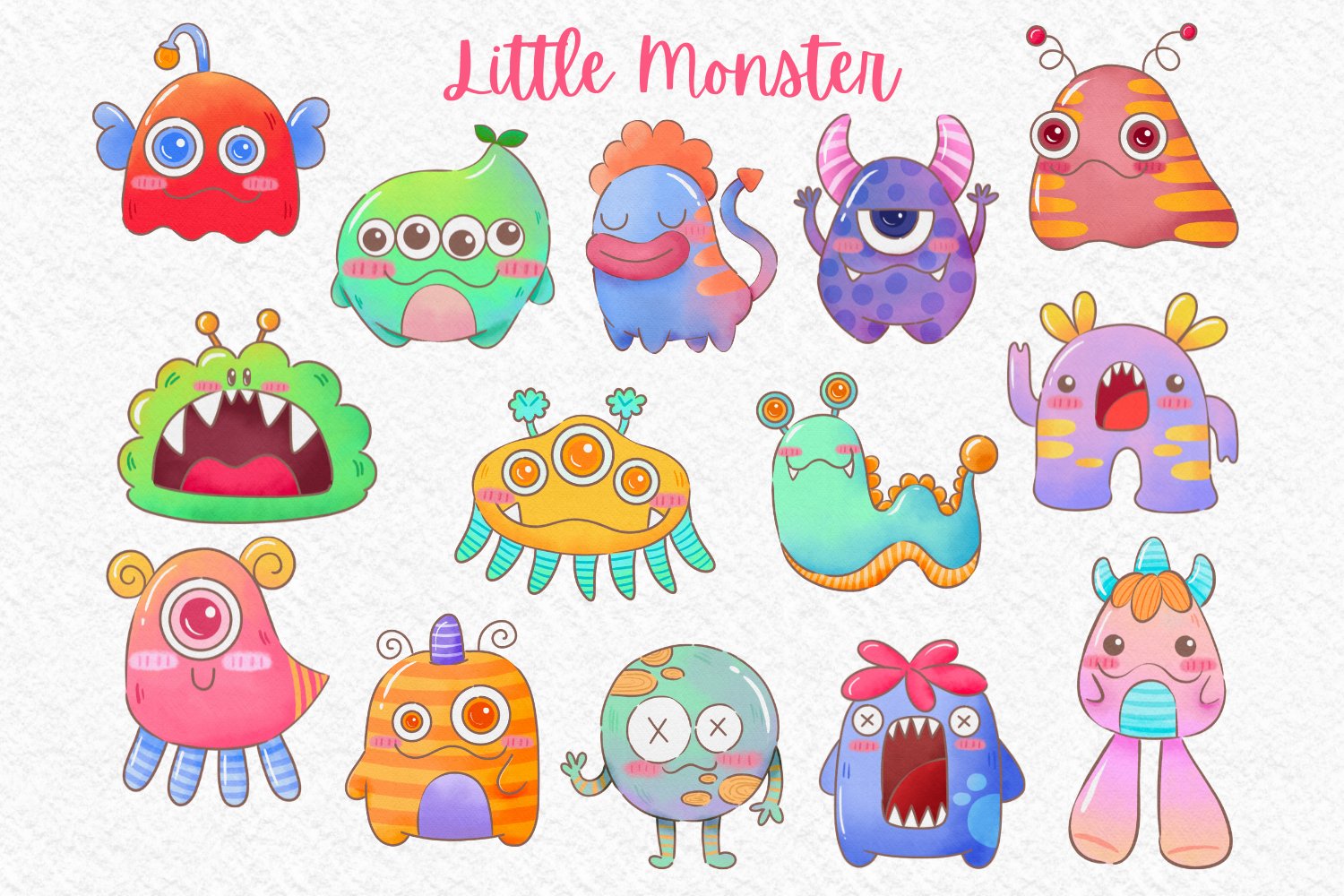 Little Monster watercolor clipart preview image.