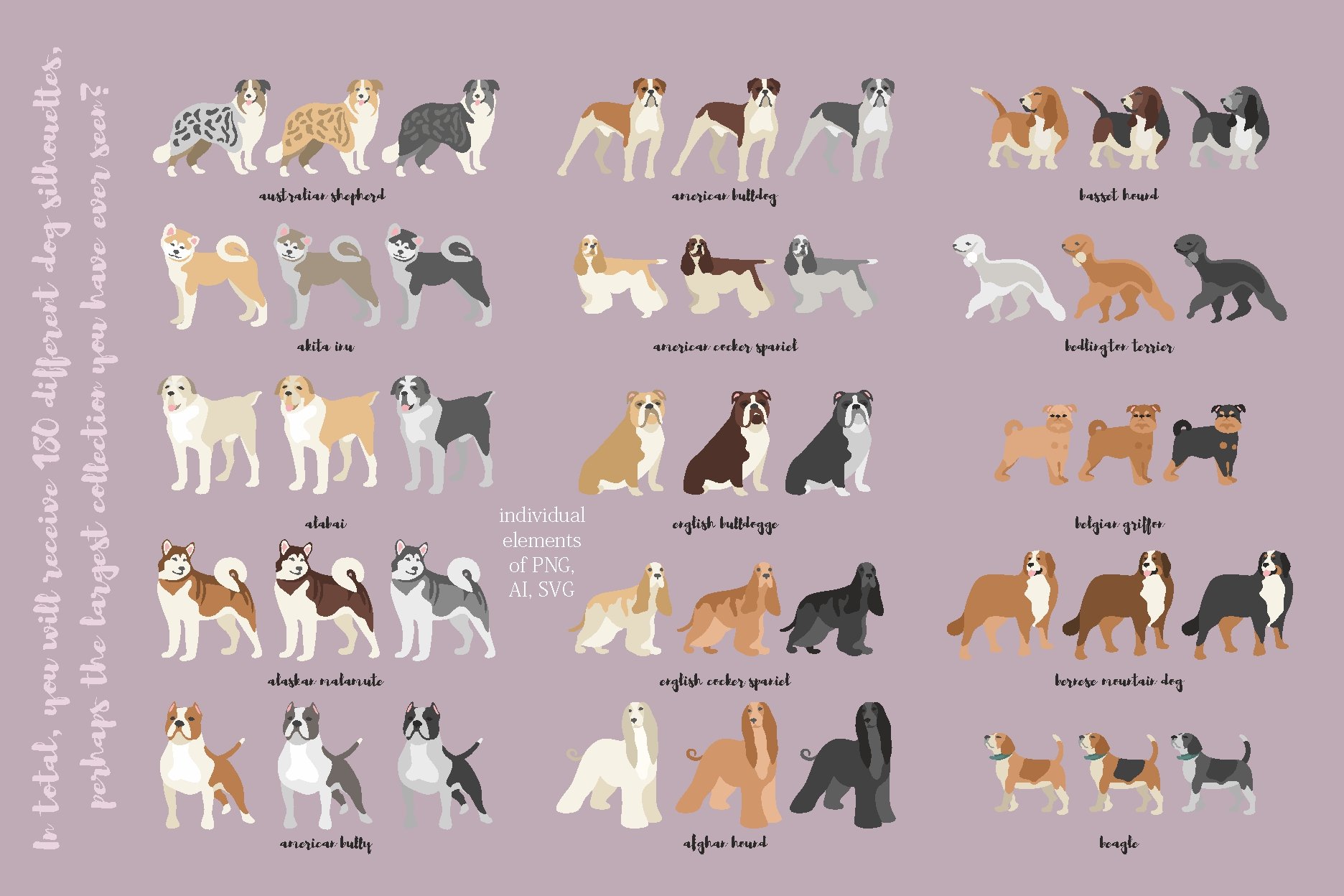 Big collection of 180dog silhouettes preview image.