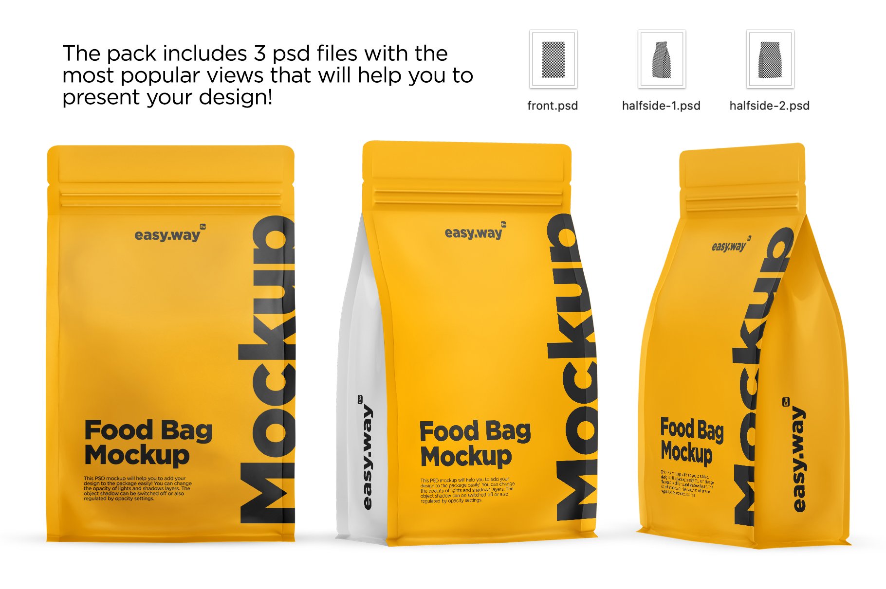 Matte Coffee Bag PSD Mockups Set preview image.