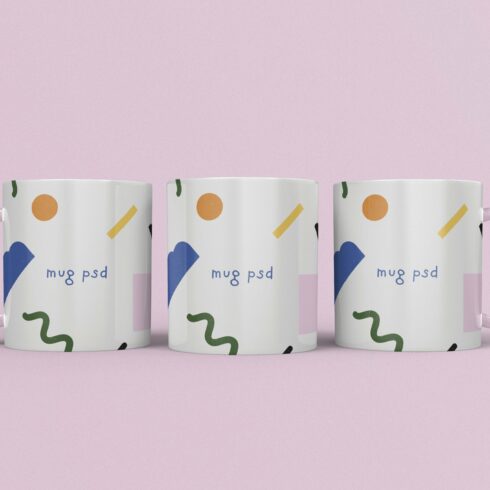 3d Three Coffee Mugs Mockup cover image.