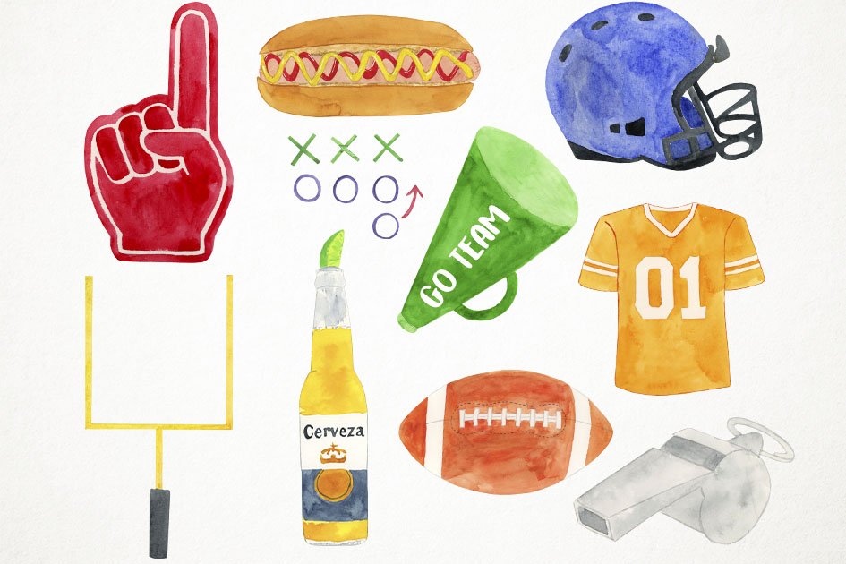 Watercolor Football Clipart preview image.