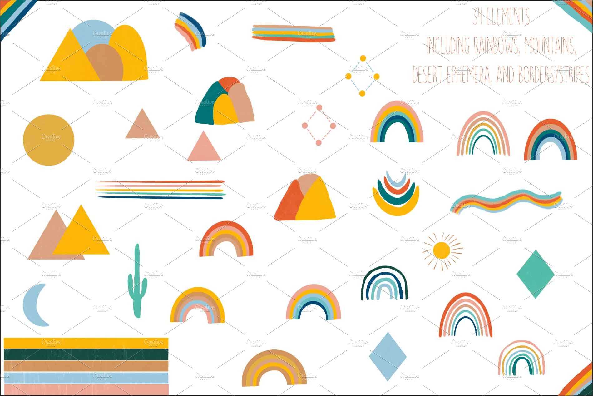 Desert Rainbow Clipart and Patterns preview image.