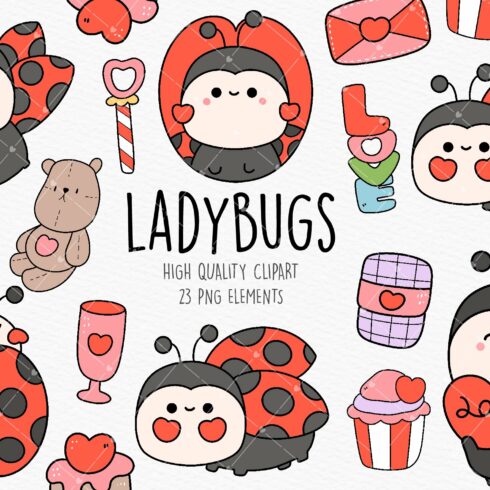 Valentine's day ladybug clipart cover image.