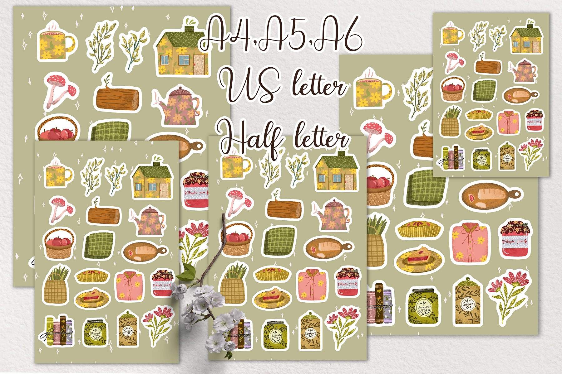 Sticker Sheet Fall, Cottagecore Stickers, Autumn Stickers, Cute