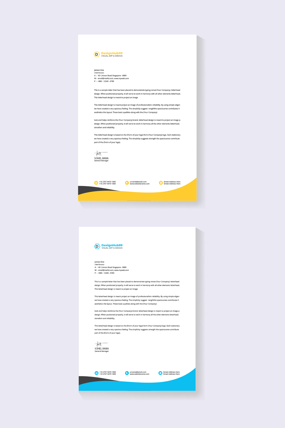 Professional and modern corporate letterhead template pinterest preview image.