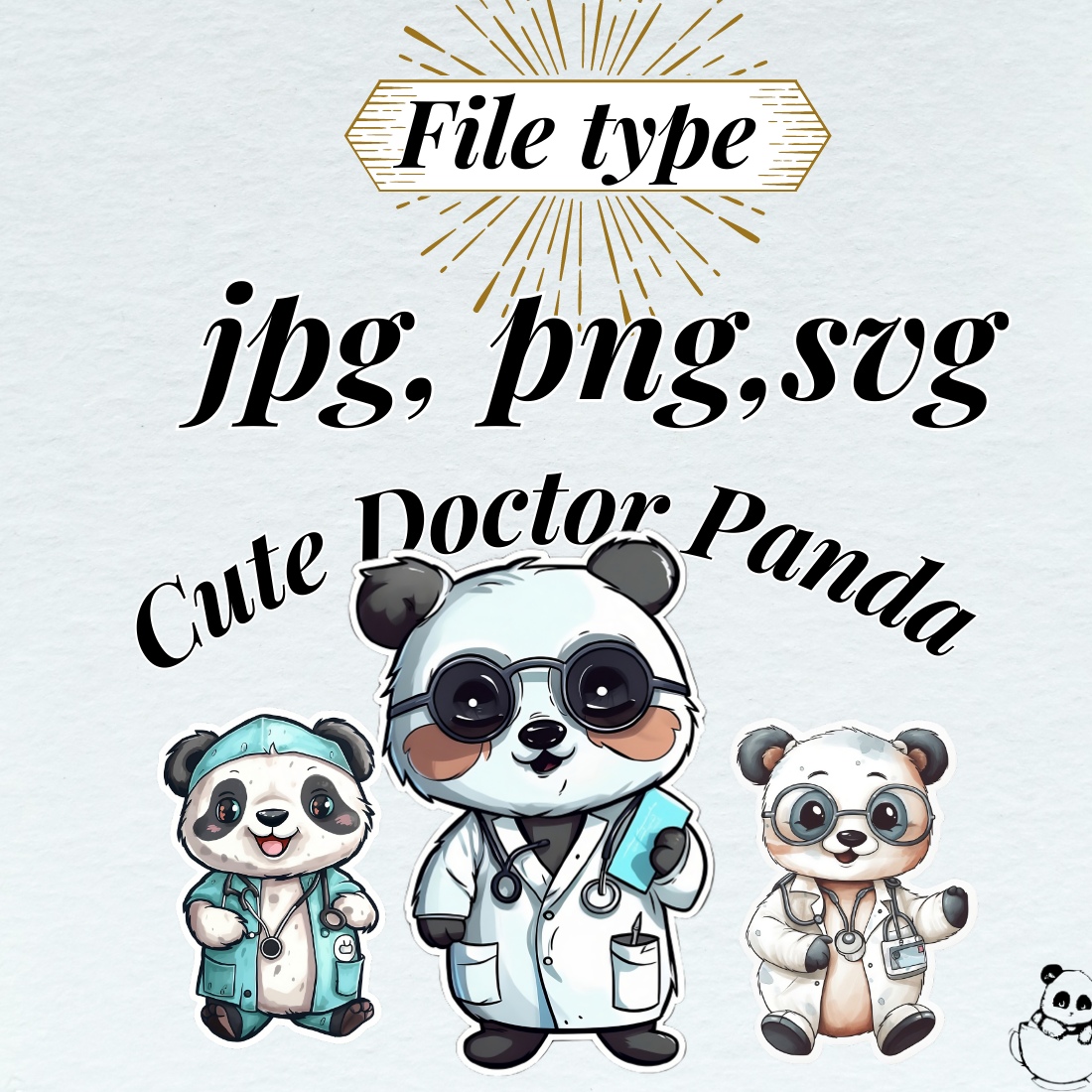Cute Doctor Panda watercolor illustration and sticker preview image.