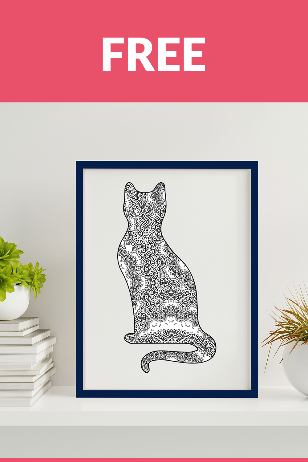 Cat mandala, Animal Mandala Vector Line Art pinterest preview image.