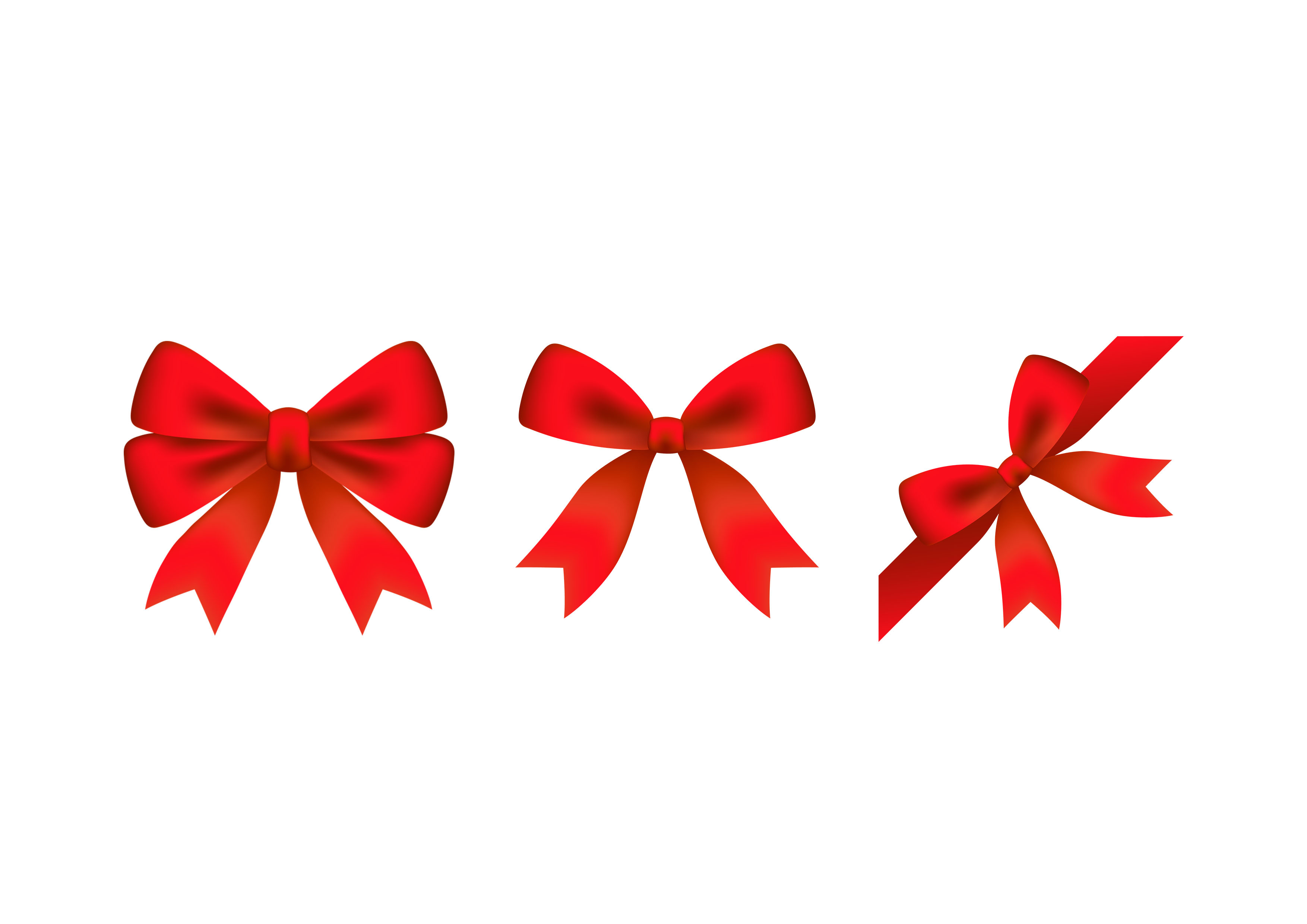 Three red bows on a white background.