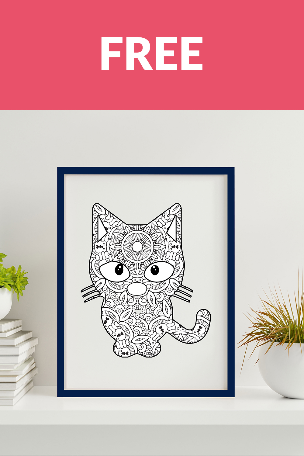 Cat mandala, Animal Mandala Vector Line Art pinterest preview image.