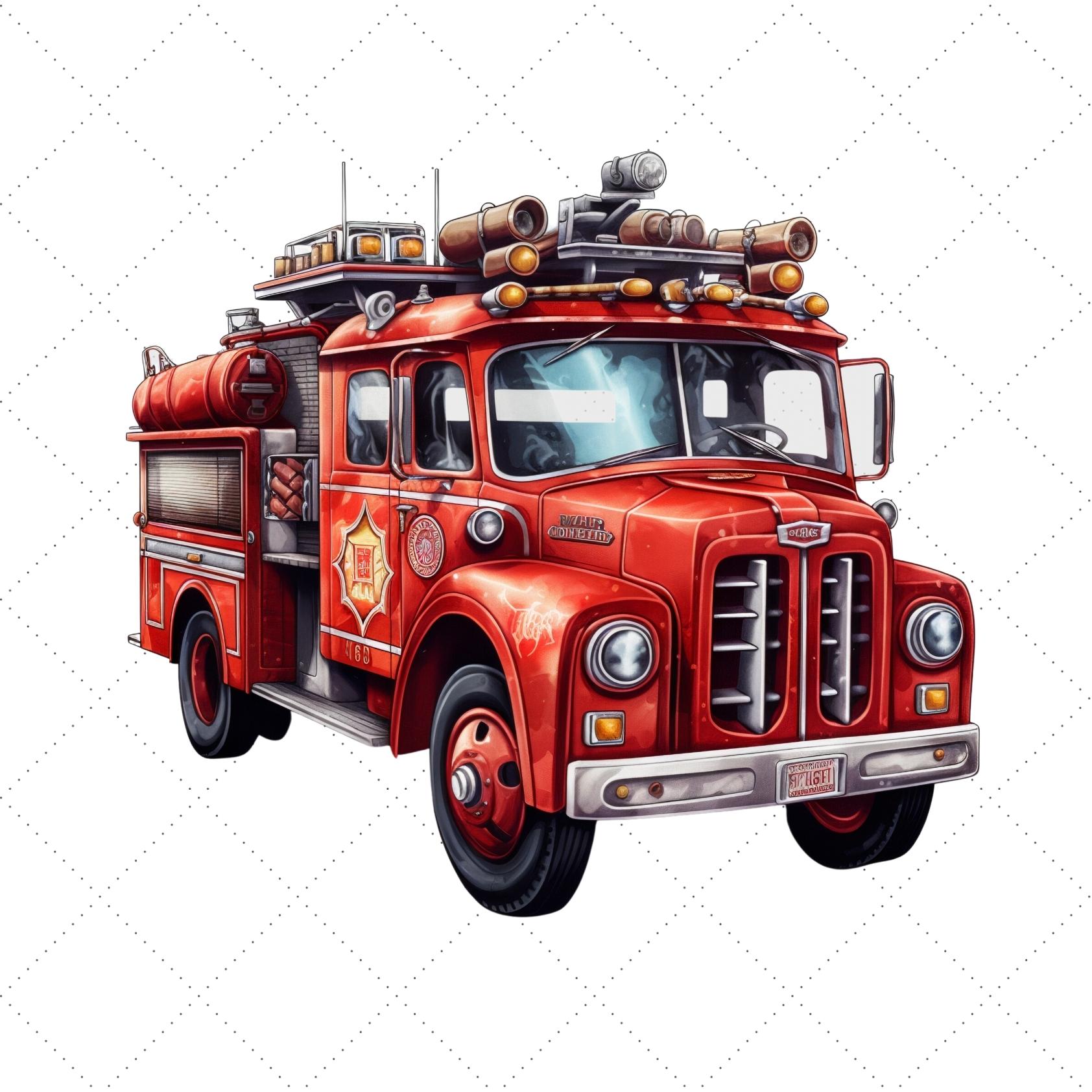 Fire Truck Sublimation Clipart Bundle, Sublimation, Fire Truck preview image.