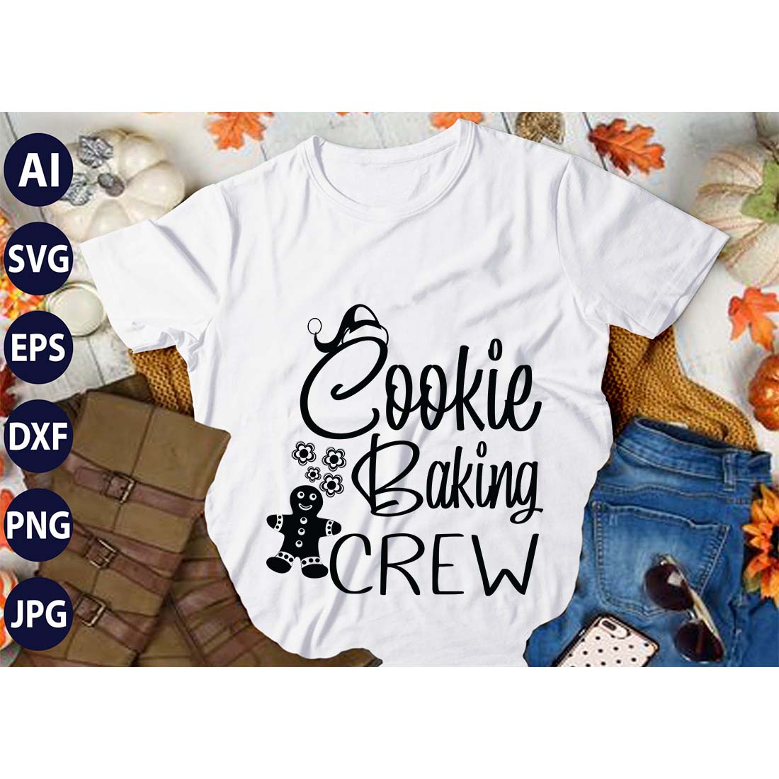 Cookie Baking Crew, SVG T-Shirt Design |Christmas Retro It's All About Jesus Typography Tshirt Design | Ai, Svg, Eps, Dxf, Jpeg, Png, Instant download T-Shirt | 100% print-ready Digital vector file preview image.