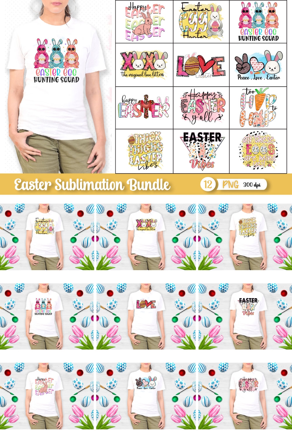 Easter Sublimation Bundle, Easter png pinterest preview image.