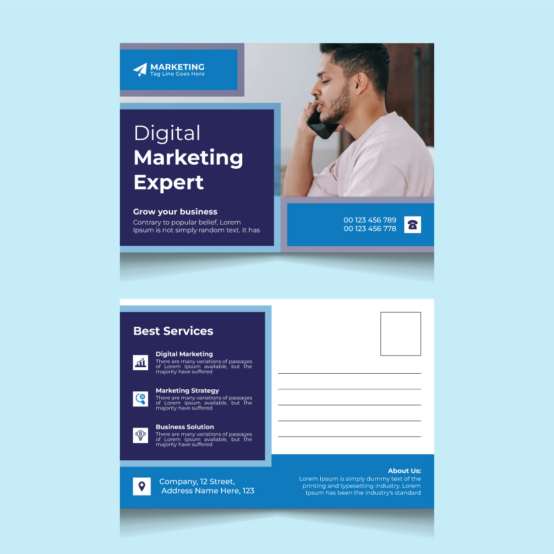 Two corporate postcard template designs preview image.