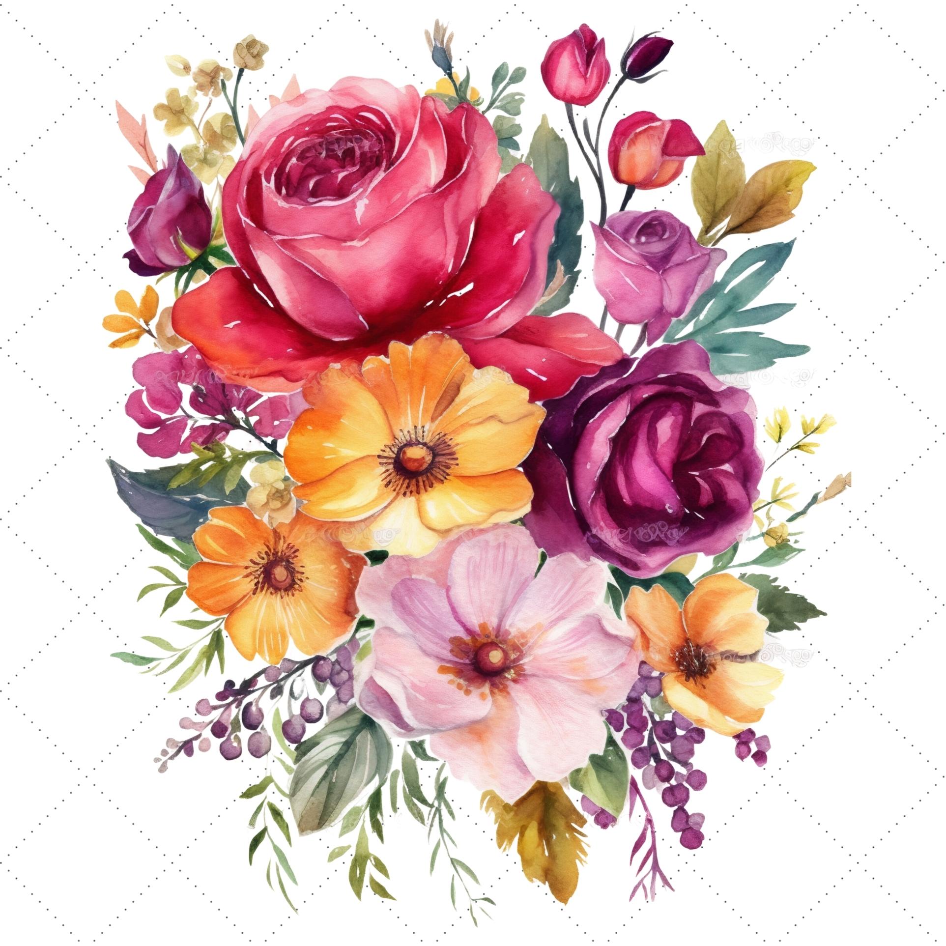 Watercolor Magenta Floral Bouquet Clipart Bundle preview image.