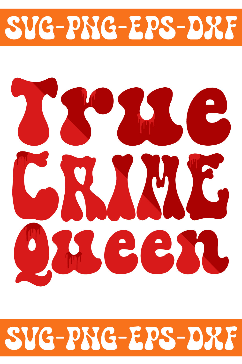 Orange and white sign that says true crime queen.