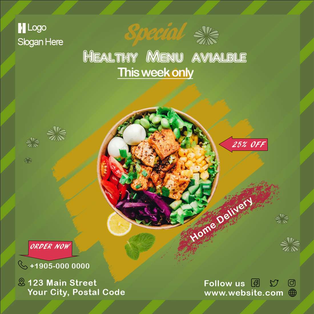 Healthy food social media restaurant banner/ flyer post template cover image.