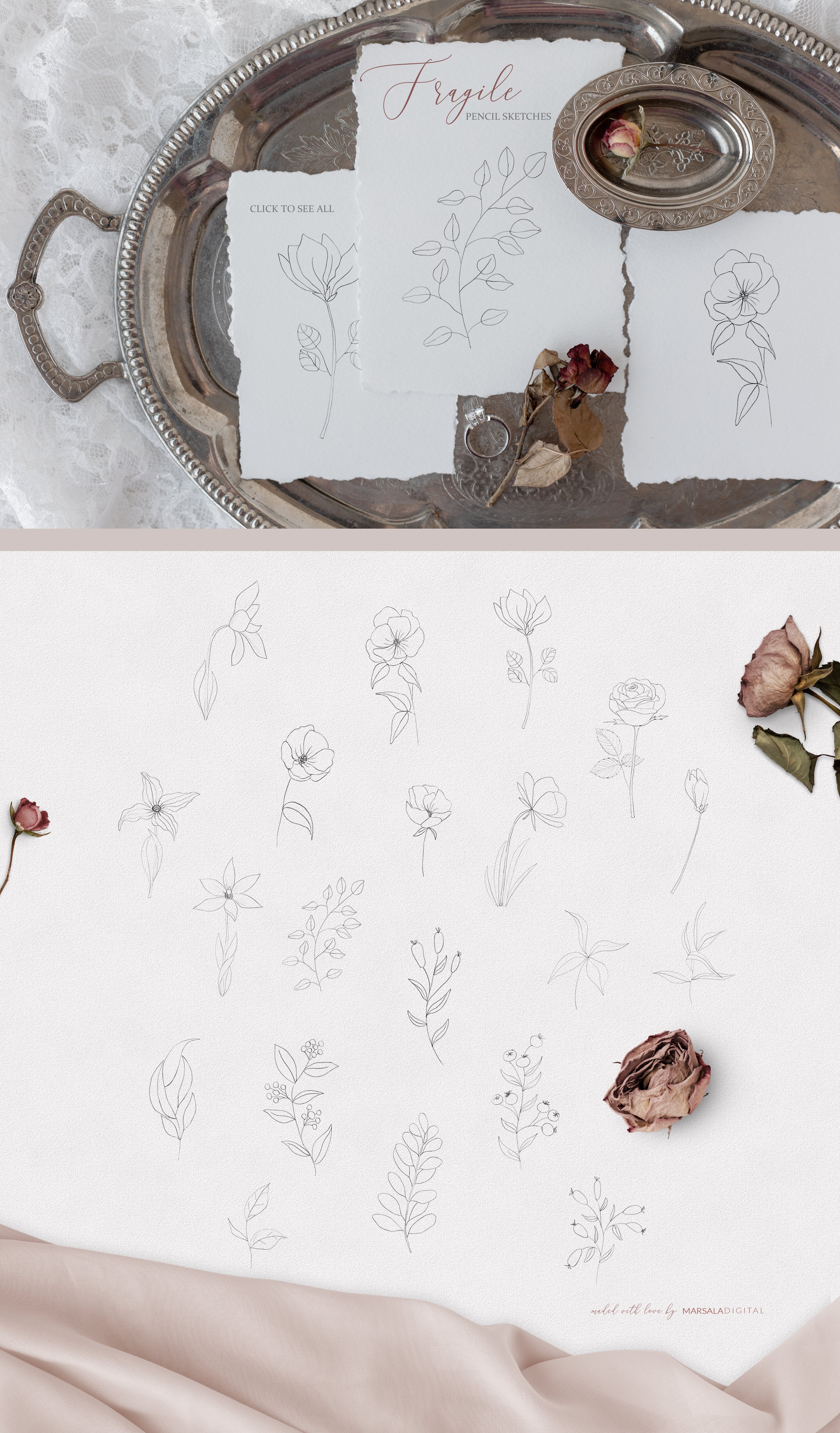 Fine Art Pencil Sketch Florals preview image.