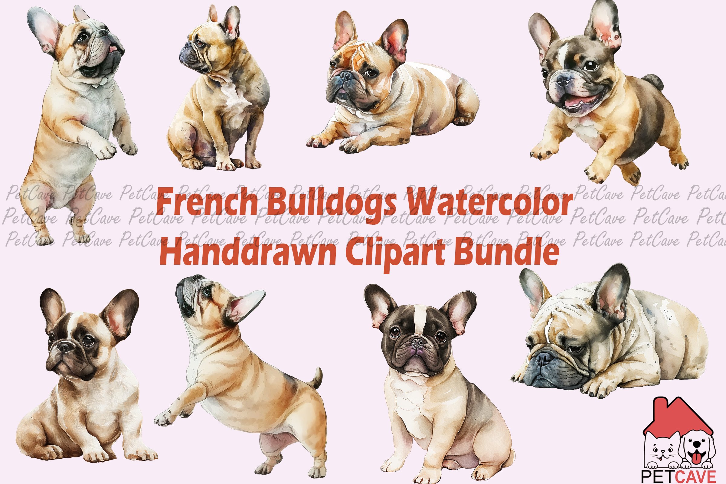 French Bulldog Watercolor Bundle preview image.