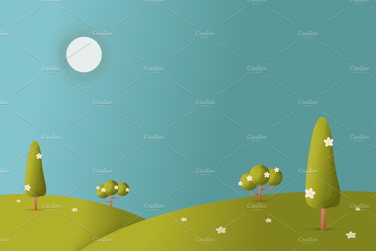 Meadow landscape vector illustration cover image.
