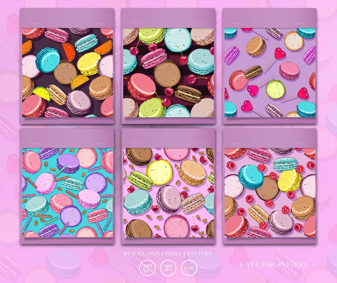 Vector patterns. Macaron, sweets preview image.