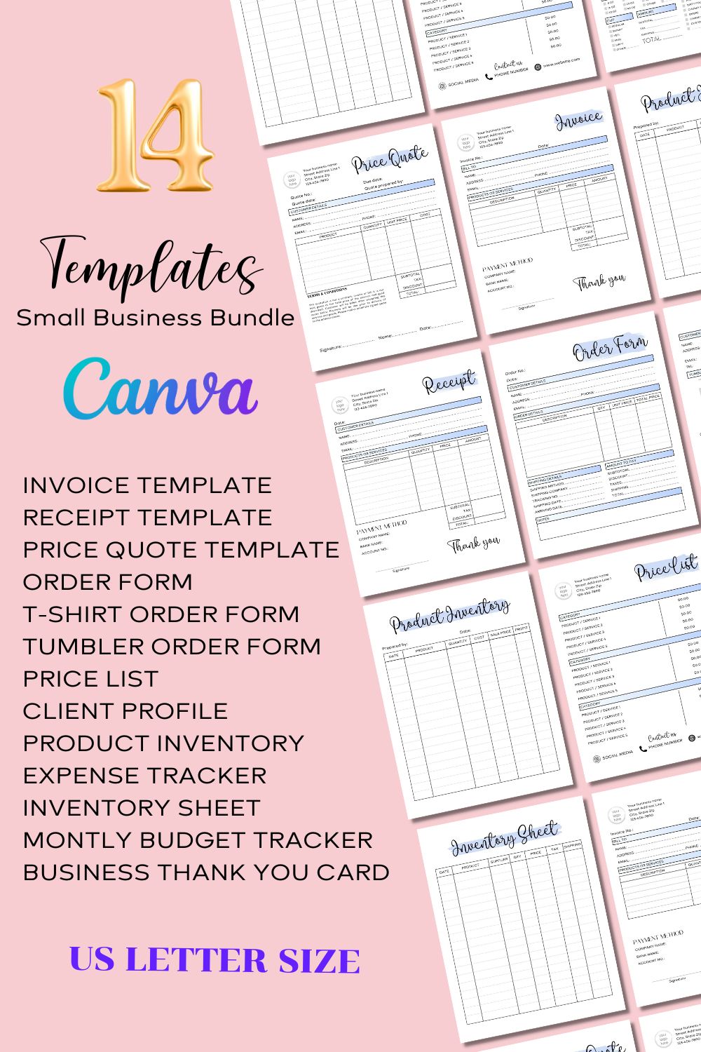 Small Business Bundle Documents - Editable in CANVA pinterest preview image.