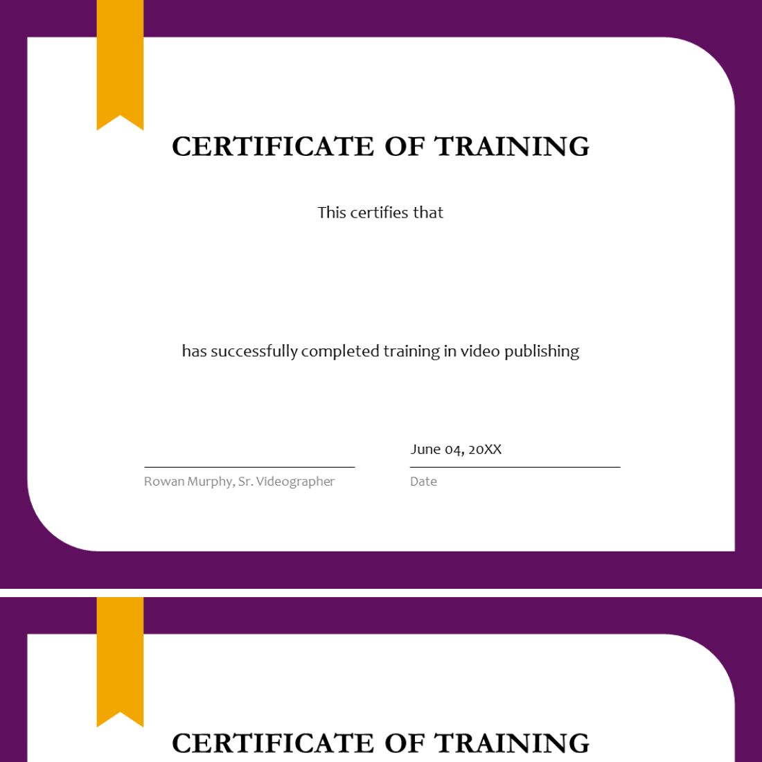 Certificate of training powerpoint presentation template preview image.