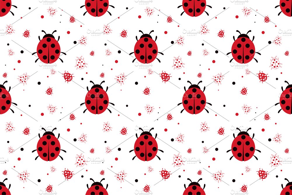Seamless pattern with  ladybugs preview image.
