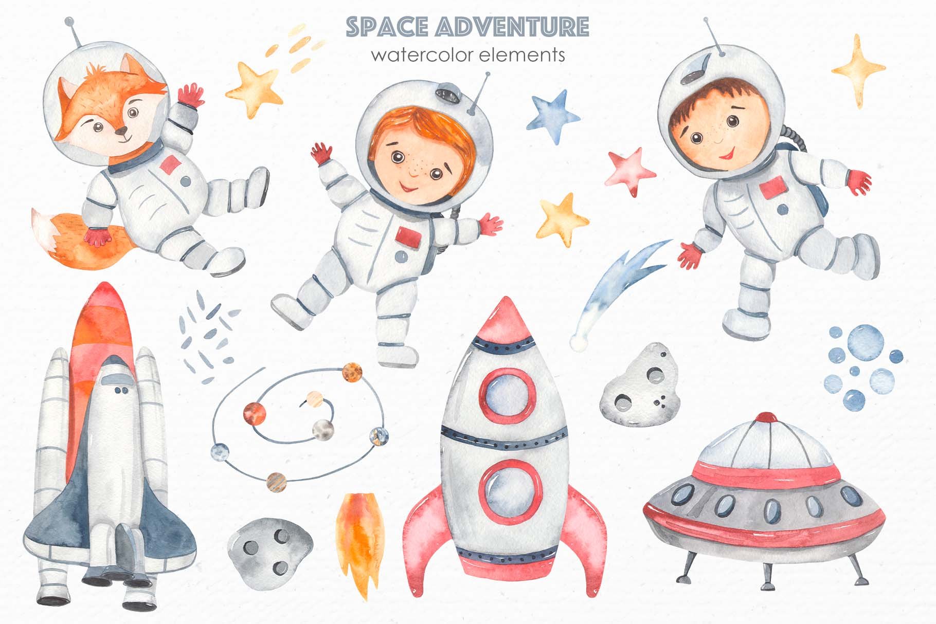 2 space adventure watercolor collection elements 984