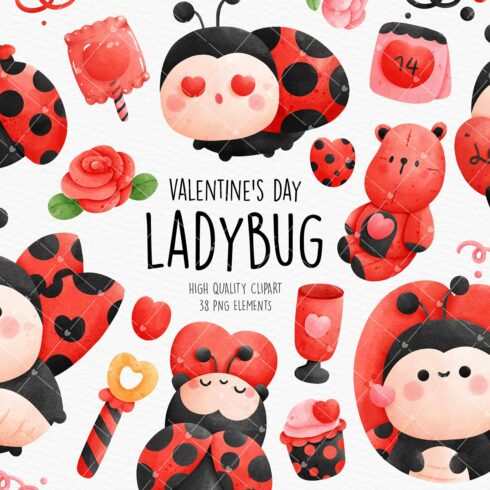 Valentine's day ladybug clipart cover image.
