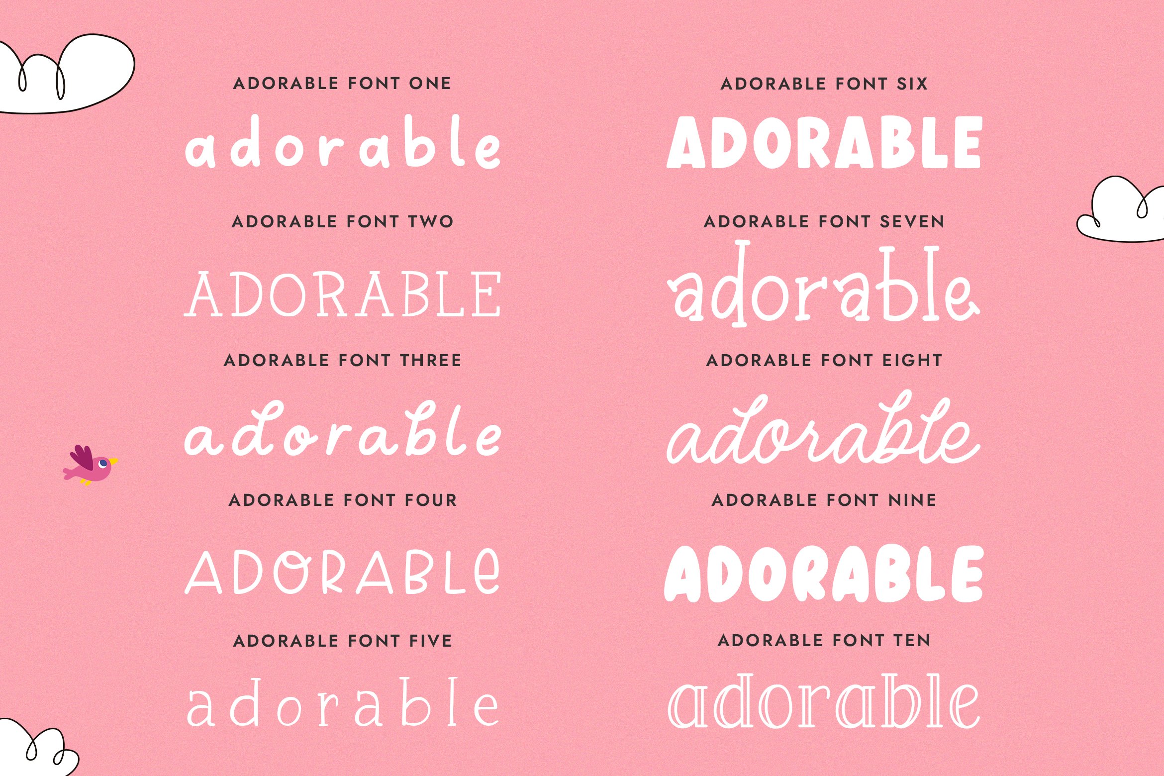 The Adorable Font Bundle (10 Fonts) preview image.