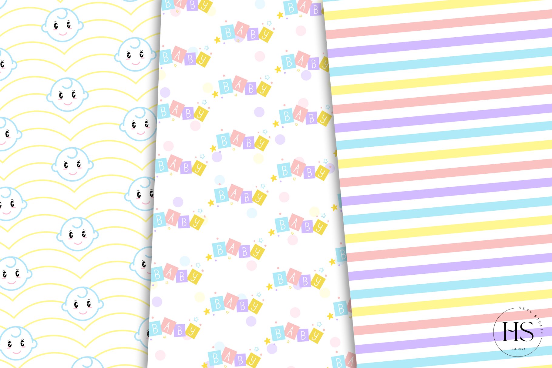 Rainbow Baby Digital Paper Patterns preview image.