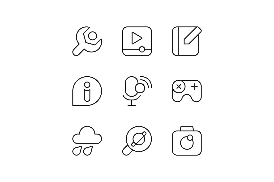 Smartphone interface linear icons cover image.