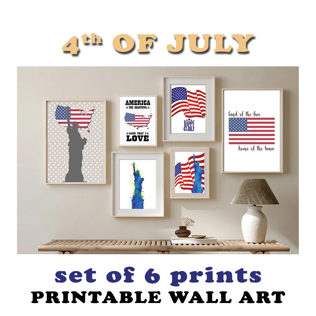 4TH of july printable wall art -set of 6 prints-Printable wall art cover image.