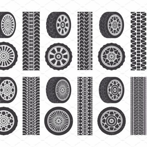 Car wheel tires. Track traces cover image.