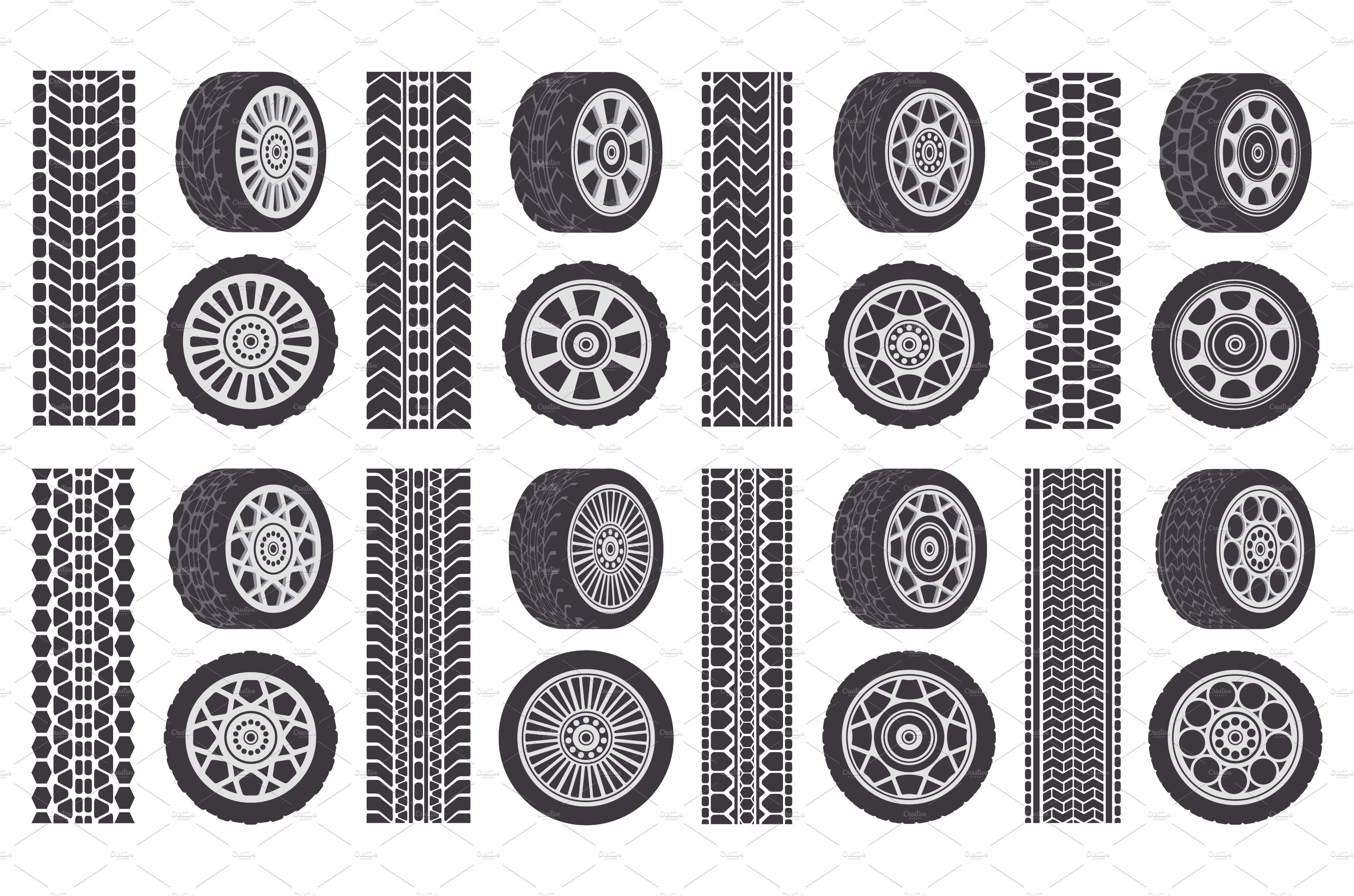 Car wheel tires. Track traces cover image.