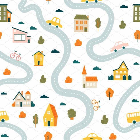 Town map pattern. Seamless cute cover image.