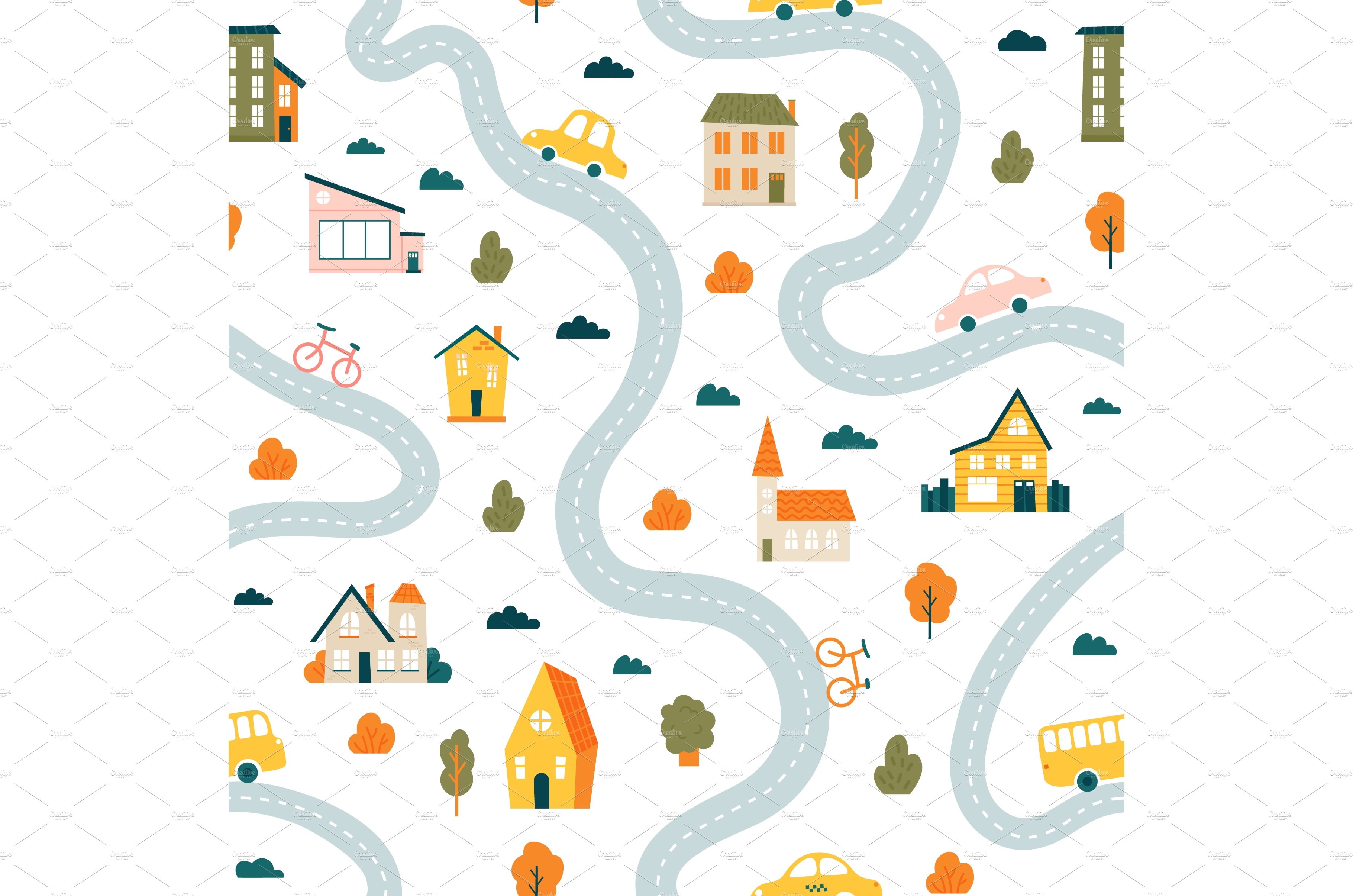 Town map pattern. Seamless cute cover image.