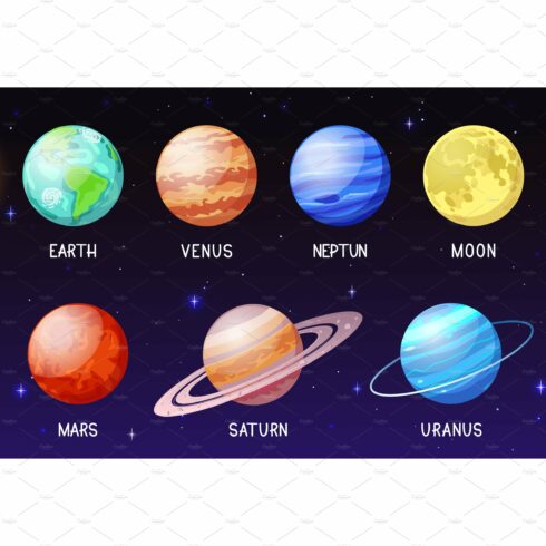 Cartoon solar system. Space planets cover image.