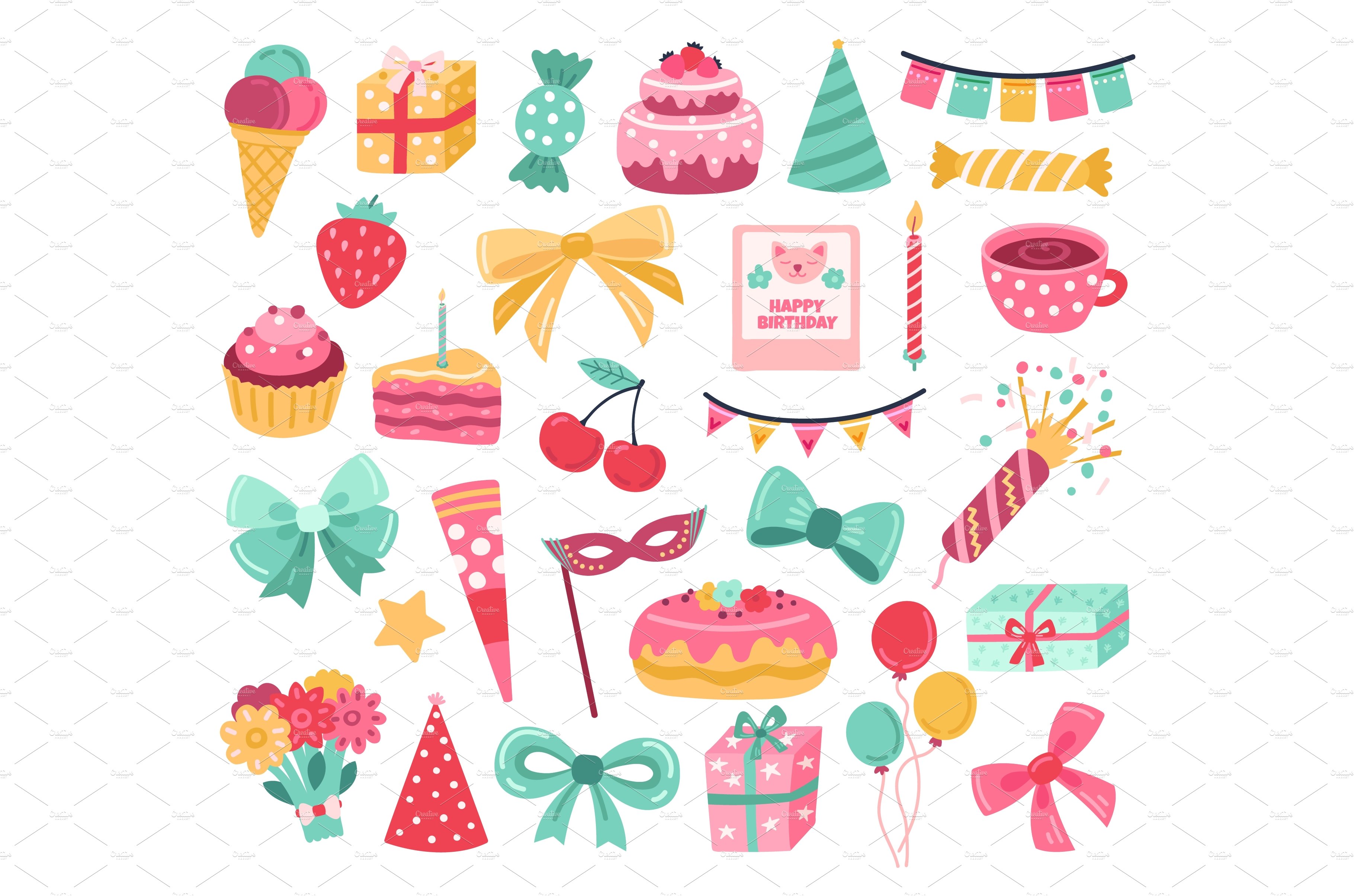 Cute birthday sticker. Party cake cover image.