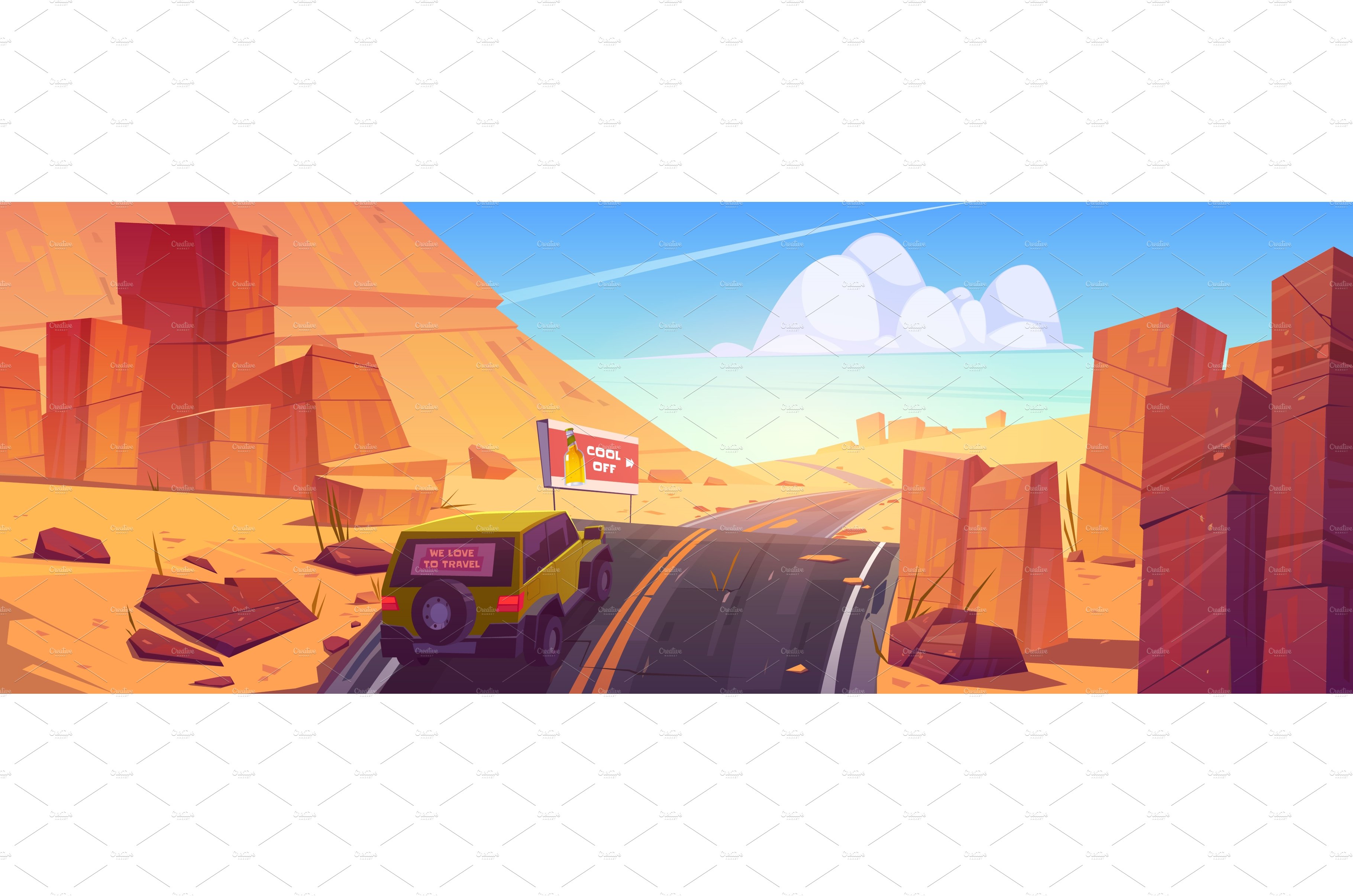 Car driving road in desert or canyon cover image.