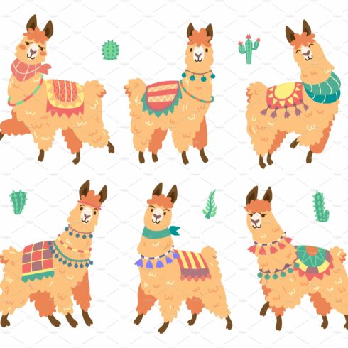 Cute alpaca character with different cover image.